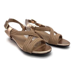 Cole Haan Womens Braided Sandals Brown‎ Buckle Slingback Wedge Heels 7 B